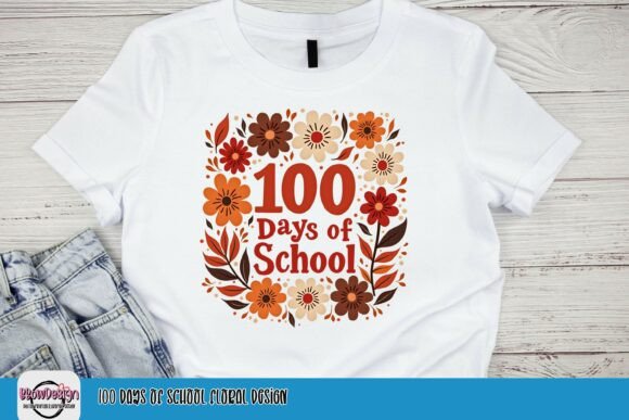 100 Days of School Floral Design PNG for T-Shirts and Blog Graphics