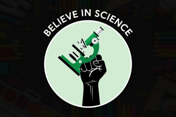 Believe in Science Fist Typography Tee Graphics and T-Shirt Designs