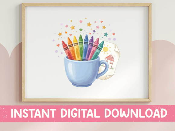 Crayons in Cup Watercolor School Design: A Playful Graphic for Local Branding