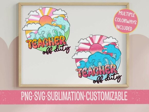 Teacher off Duty Wave SVG PNG: A Retro-Inspired Graphic Design Asset for T-Shirt Designs