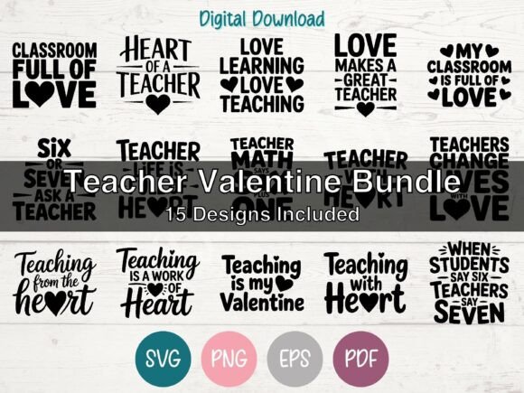 Teacher Valentine Bundle of 15 SVG PNG