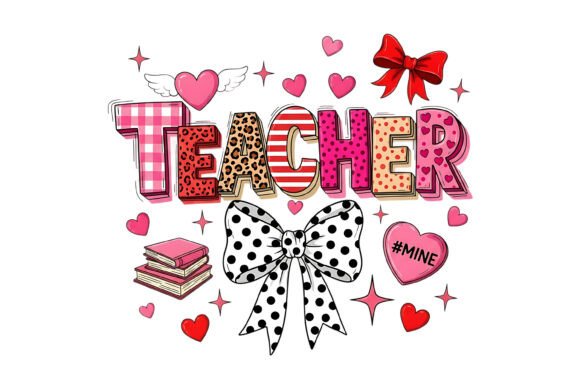 Teacher Valentine Leopard Plaid Bow SVG Graphics